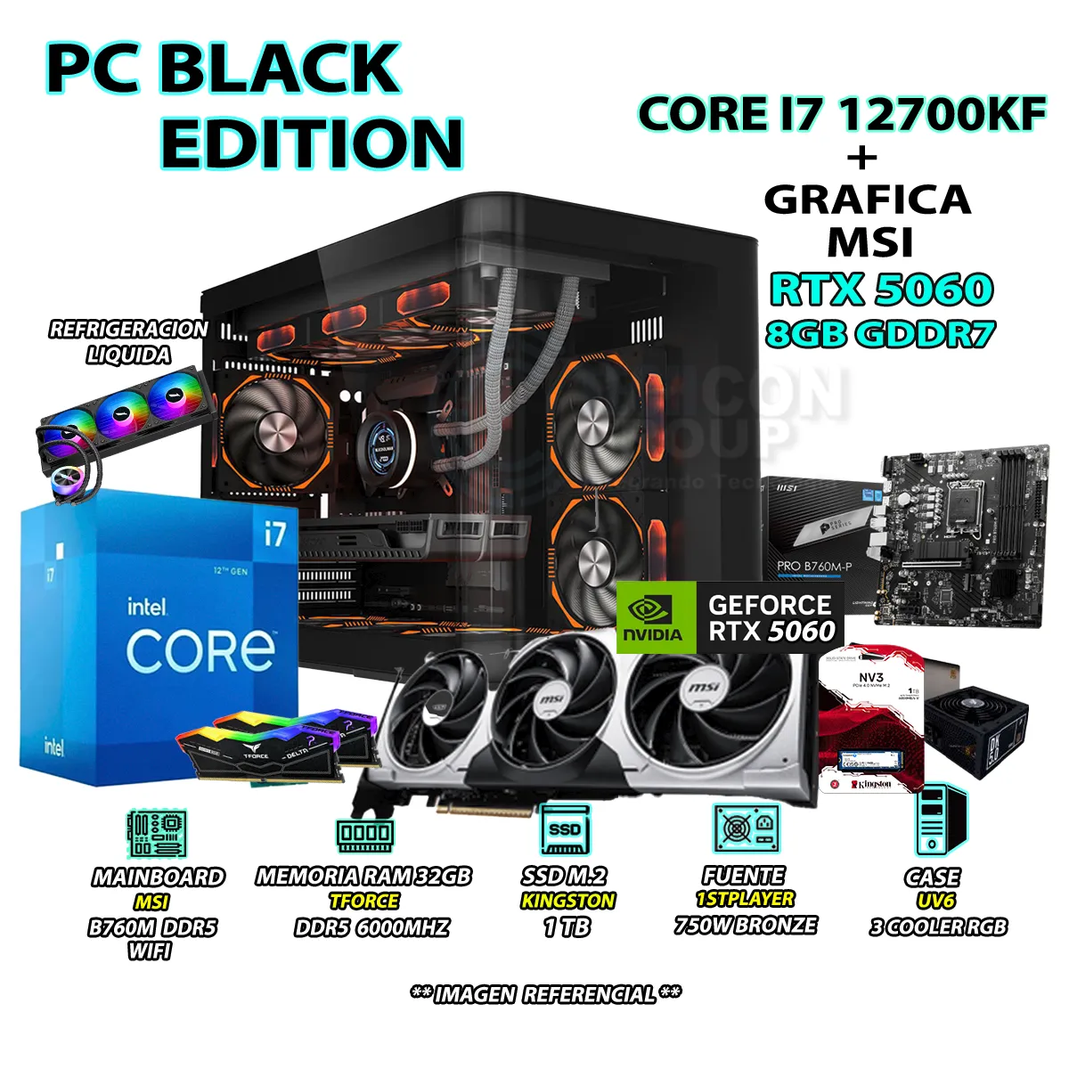 COMPUTADORA PC GAMER CORE I7 12700KF RAM 32GB SSD 1TB GRAFICA RTX 5060 8GB - 1