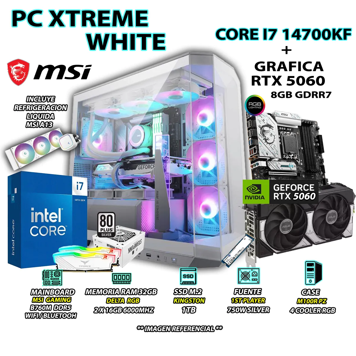 COMPUTADORA PC GAMER CORE I7 14700KF RAM DDR5 32GB SSD 1TB GRAFICA RTX 5060 8GB - 1