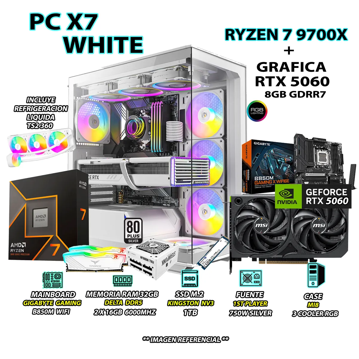 COMPUTADORA PC GAMER PRO RYZEN 7 9700X RAM 32GB SSD 1TB GRAFICA RTX 5060 8GB - 1
