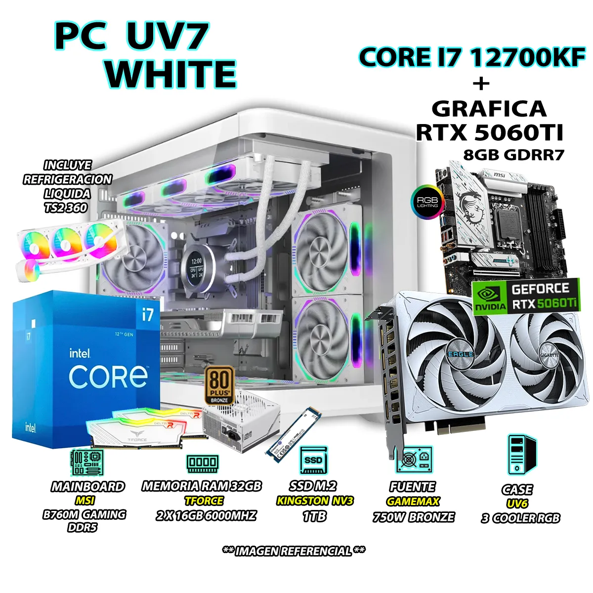 COMPUTADORA PC GAMER CORE I7 12700KF RAM 32GB SSD 1TB GRAFICA RTX 5060TI 8GB - 1