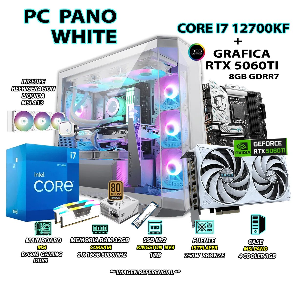 COMPUTADORA PC GAMER CORE I7 12700KF RAM 32GB SSD 1TB GRAFICA RTX 5060TI 8GB - 1