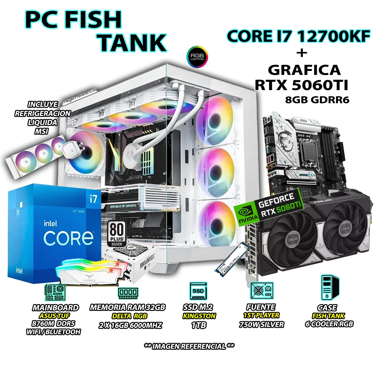 COMPUTADORA PC GAMER INTEL I7 12700KF RAM 32GB SSD 1TB GRAFICA RTX 5060TI 8GB - 1
