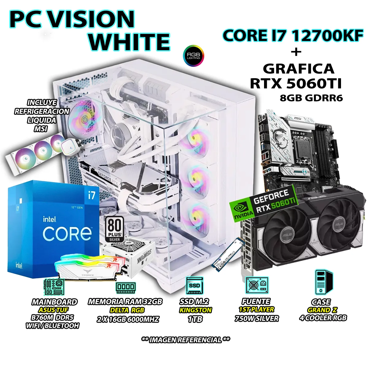 COMPUTADORA PC GAMER INTEL I7 12700KF RAM 32GB SSD 1TB GRAFICA RTX 5060TI 8GB - 1