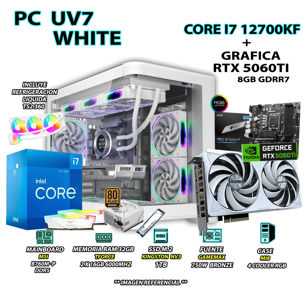 COMPUTADORA PC GAMER PRO CORE I7 12700KF RAM 32GB SSD 1TB GRAFICA RTX 5060TI 8GB - 1