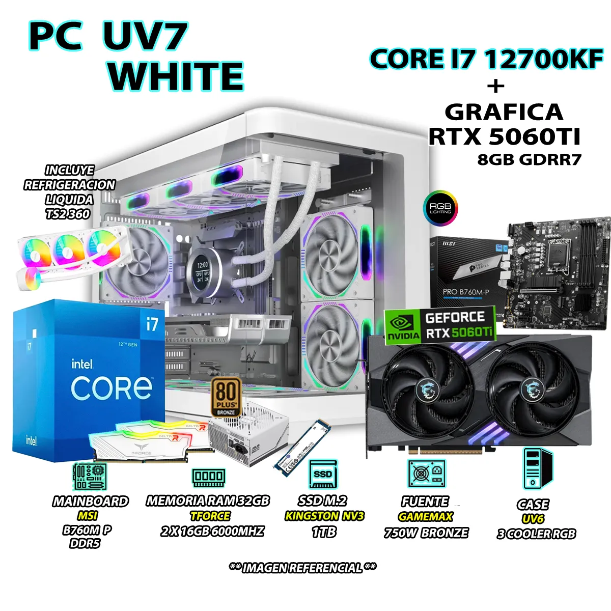 COMPUTADORA PC GAMER CORE I7 12700KF RAM 32GB SSD 1TB GRAFICA RTX 5060TI 8GB - 1