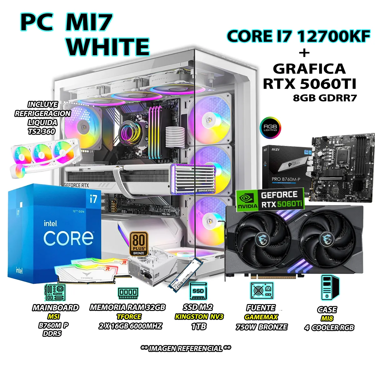 COMPUTADORA PC GAMER CORE I7 12700KF RAM 32GB SSD 1TB GRAFICA RTX 5060TI 8GB - 1