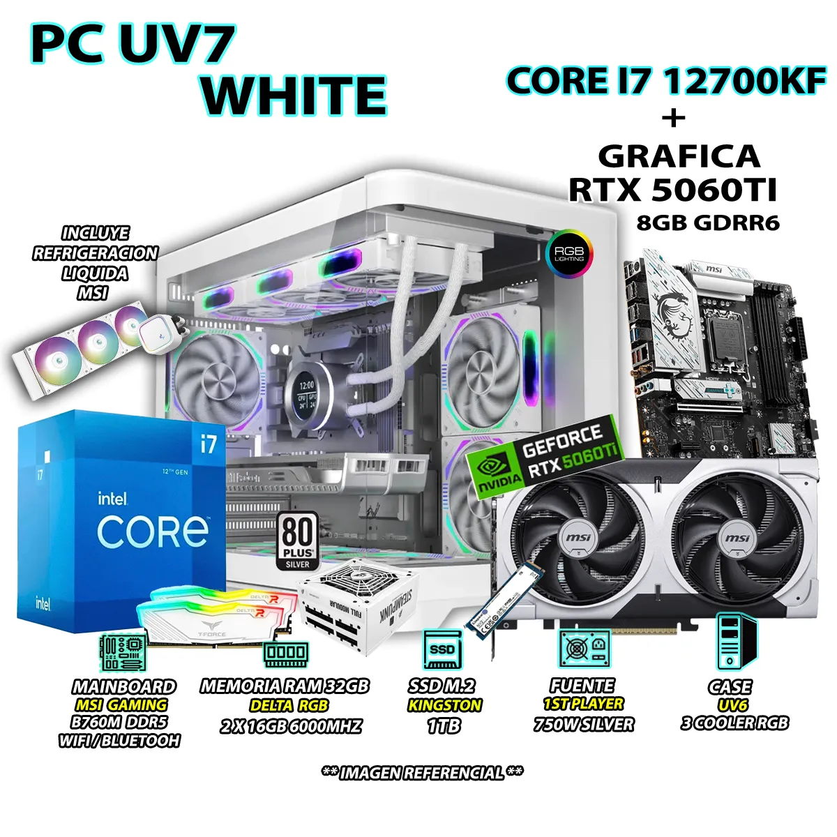 COMPUTADORA PC GAMER INTEL I7 12700KF RAM 32GB SSD 1TB GRAFICA RTX 5060TI 8GB - 1