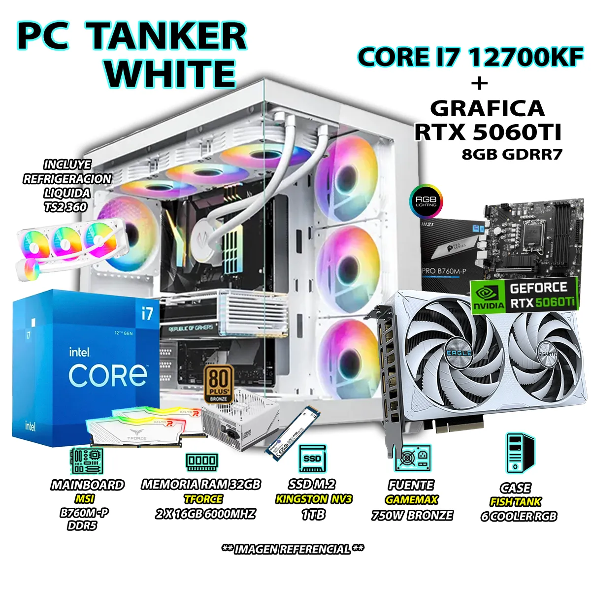 COMPUTADORA PC GAMER PRO CORE I7 12700KF RAM 32GB SSD 1TB GRAFICA RTX 5060TI 8GB - 1