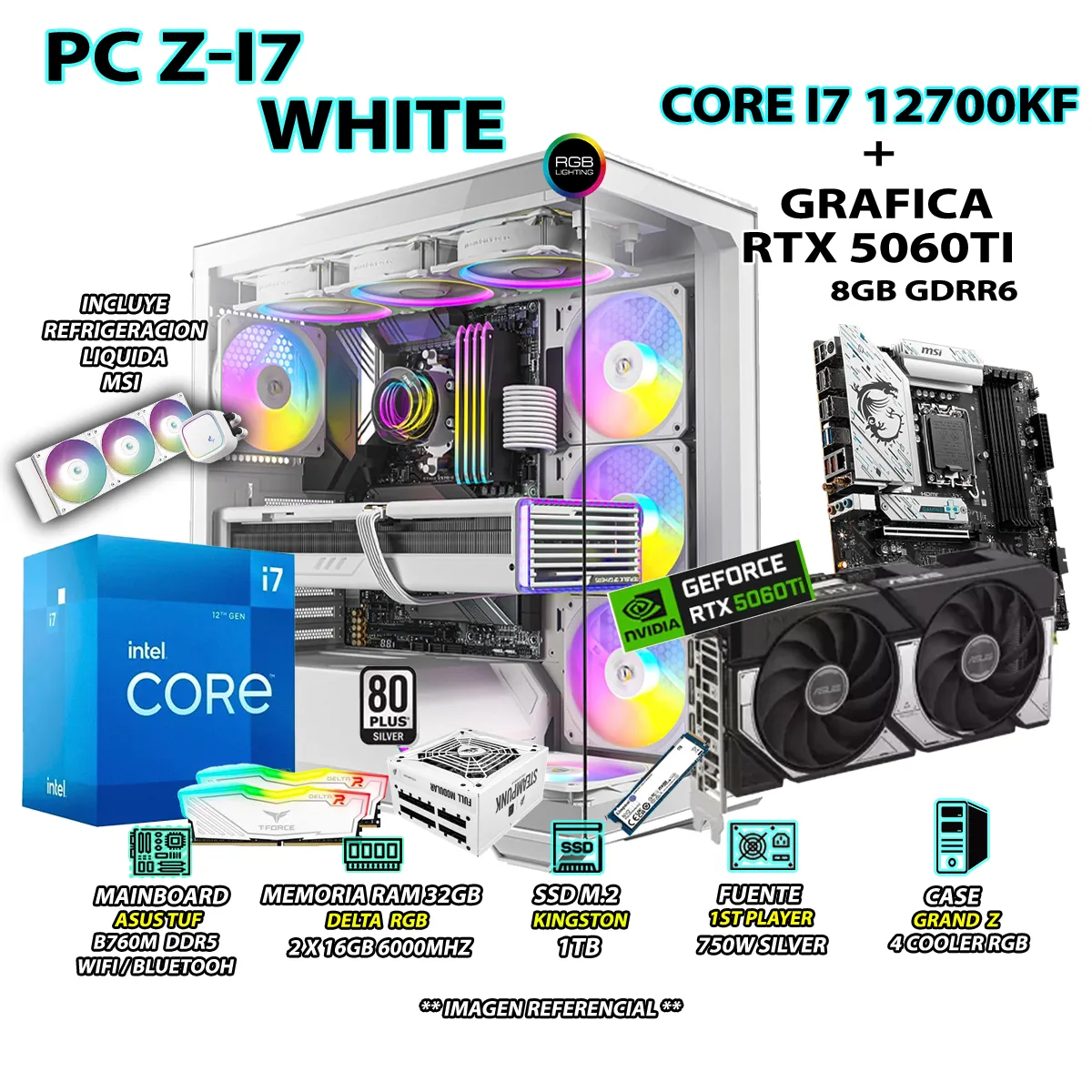 COMPUTADORA PC GAMER INTEL I7 12700KF RAM 32GB SSD 1TB GRAFICA RTX 5060TI 8GB - 1