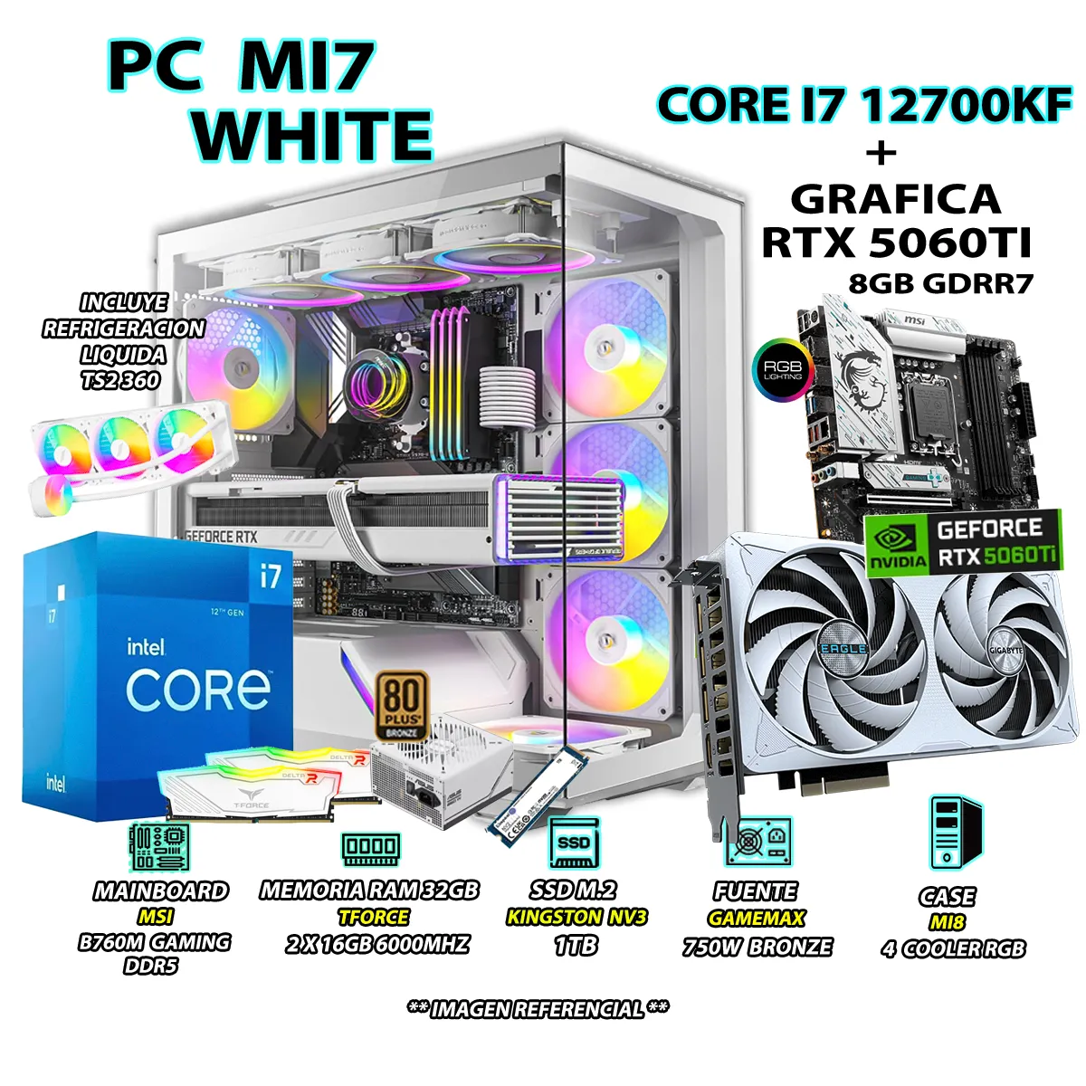 COMPUTADORA PC GAMER CORE I7 12700KF RAM 32GB SSD 1TB GRAFICA RTX 5060TI 8GB - 1