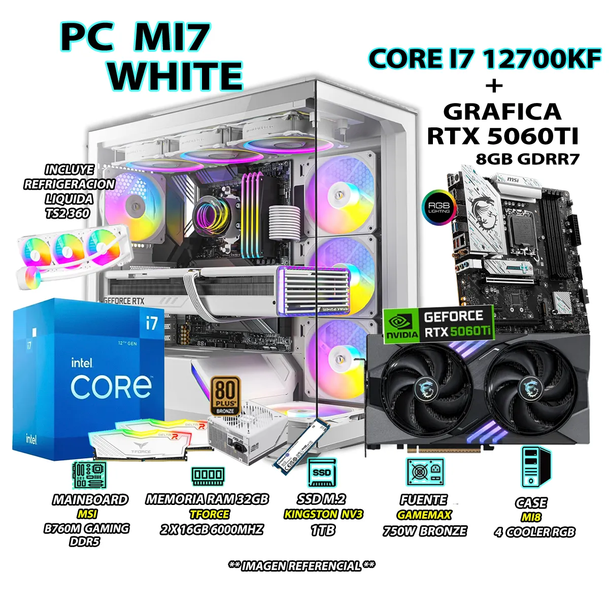 COMPUTADORA PC GAMER CORE I7 12700KF RAM 32GB SSD 1TB GRAFICA RTX 5060TI 8GB - 1