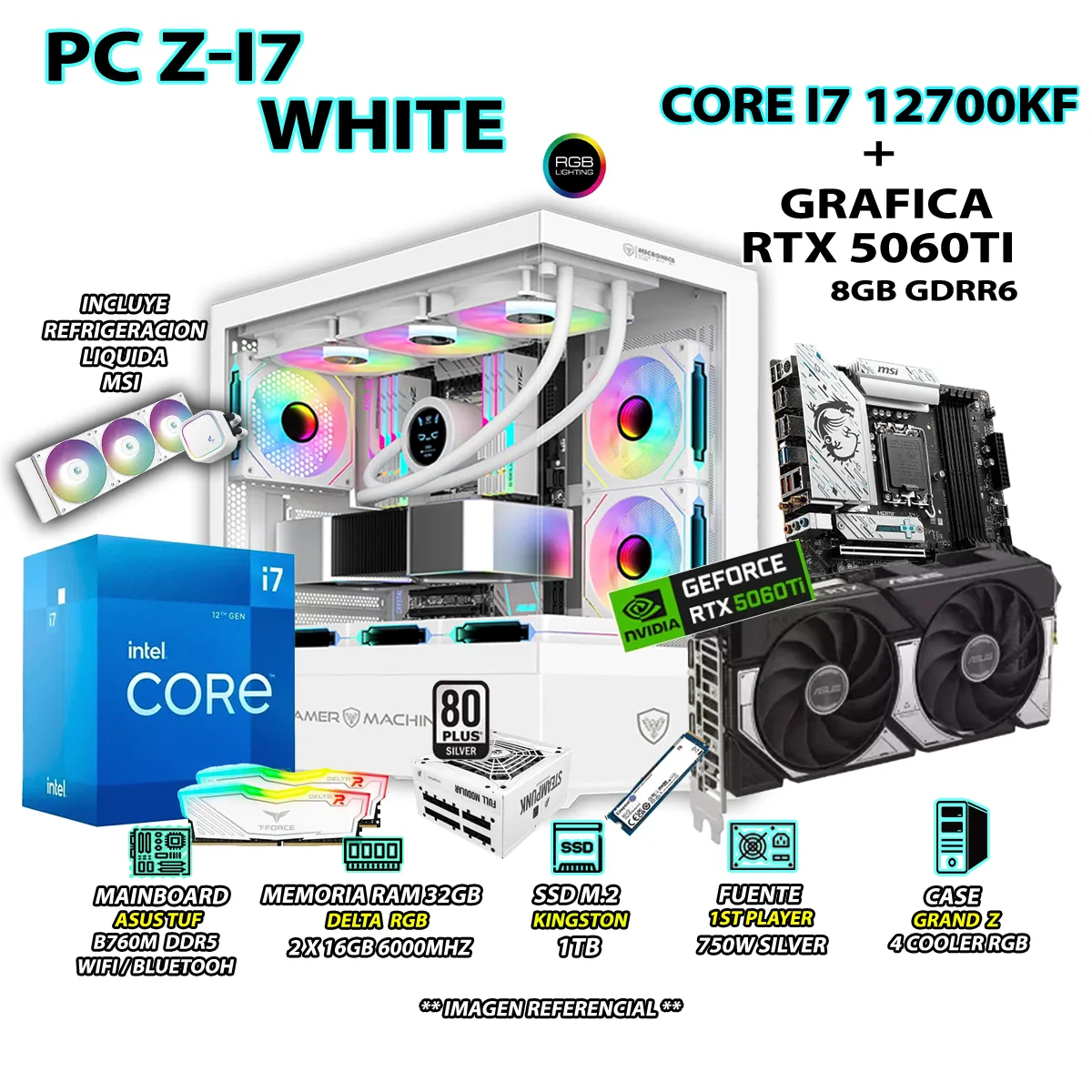 COMPUTADORA PC GAMER INTEL I7 12700KF RAM 32GB SSD 1TB GRAFICA RTX 5060TI 8GB - 1