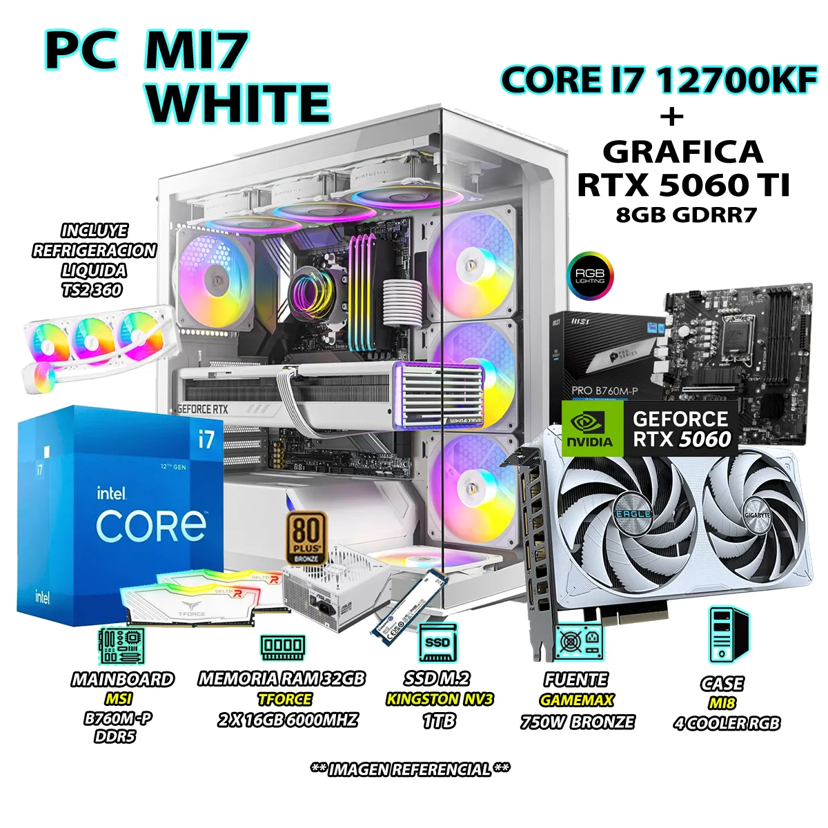 COMPUTADORA PC GAMER CORE I7 12700KF RAM 32GB SSD 1TB GRAFICA RTX 5060TI 8GB - 1