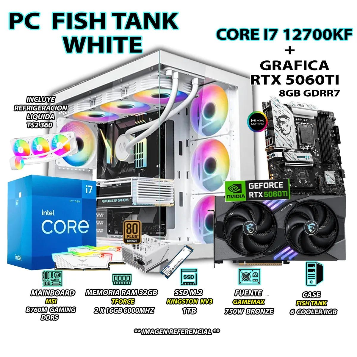 COMPUTADORA PC GAMER CORE I7 12700KF RAM 32GB SSD 1TB GRAFICA RTX 5060TI 8GB - 1