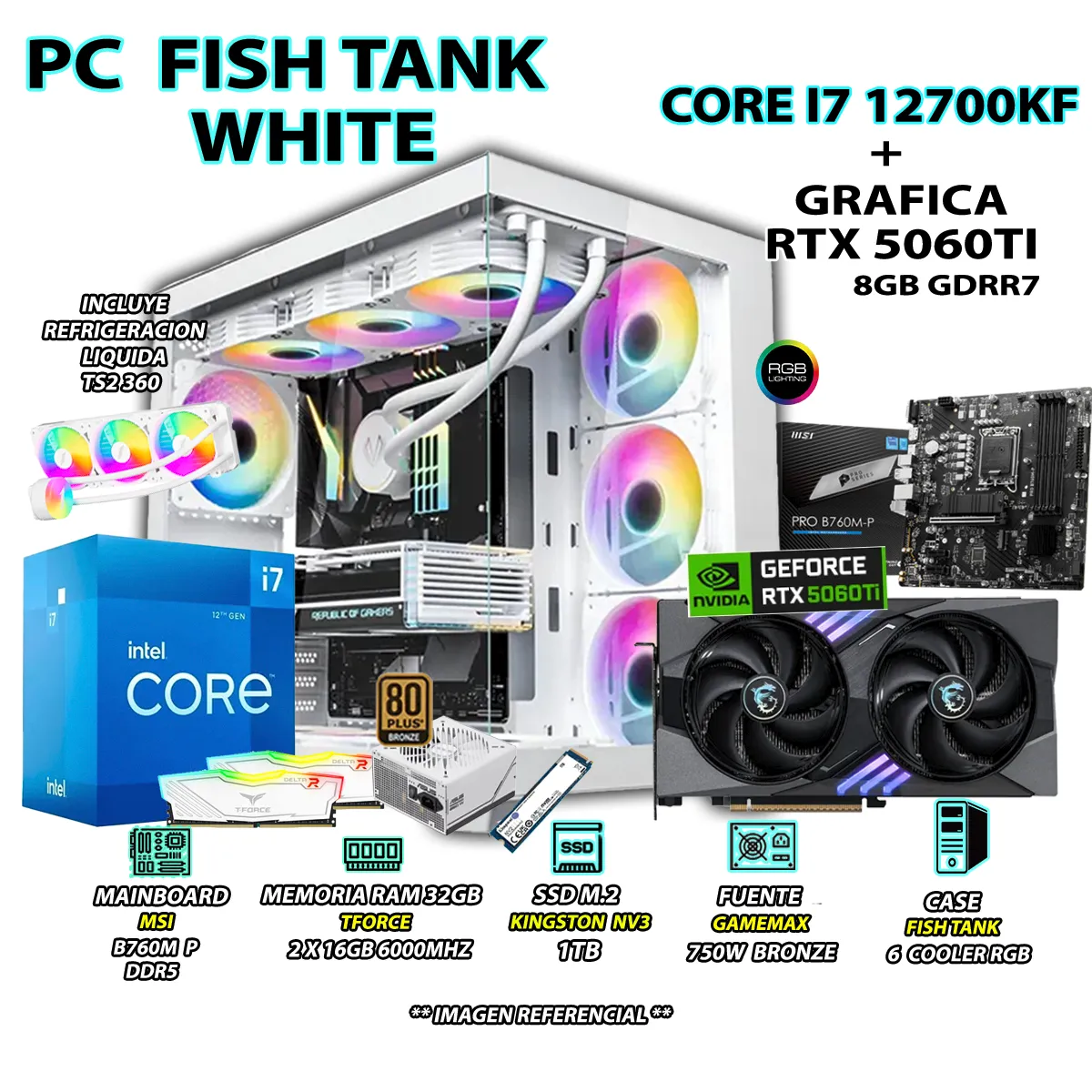 COMPUTADORA PC GAMER CORE I7 12700KF RAM 32GB SSD 1TB GRAFICA RTX 5060TI 8GB - 1