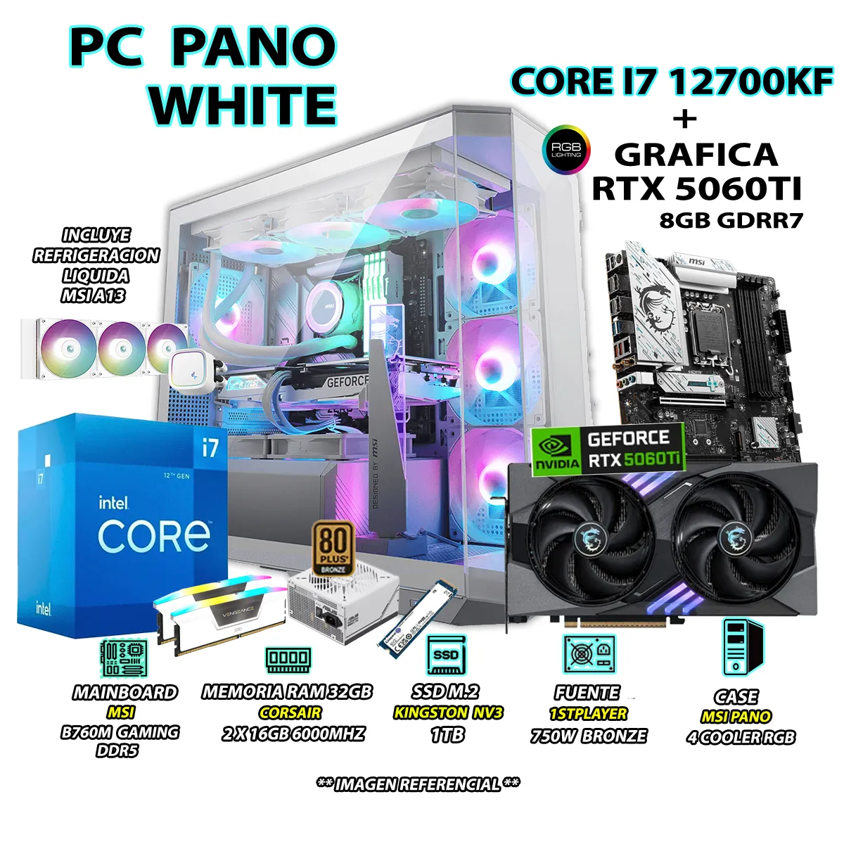 COMPUTADORA PC GAMER CORE I7 12700KF RAM 32GB SSD 1TB GRAFICA RTX 5060TI 8GB - 1