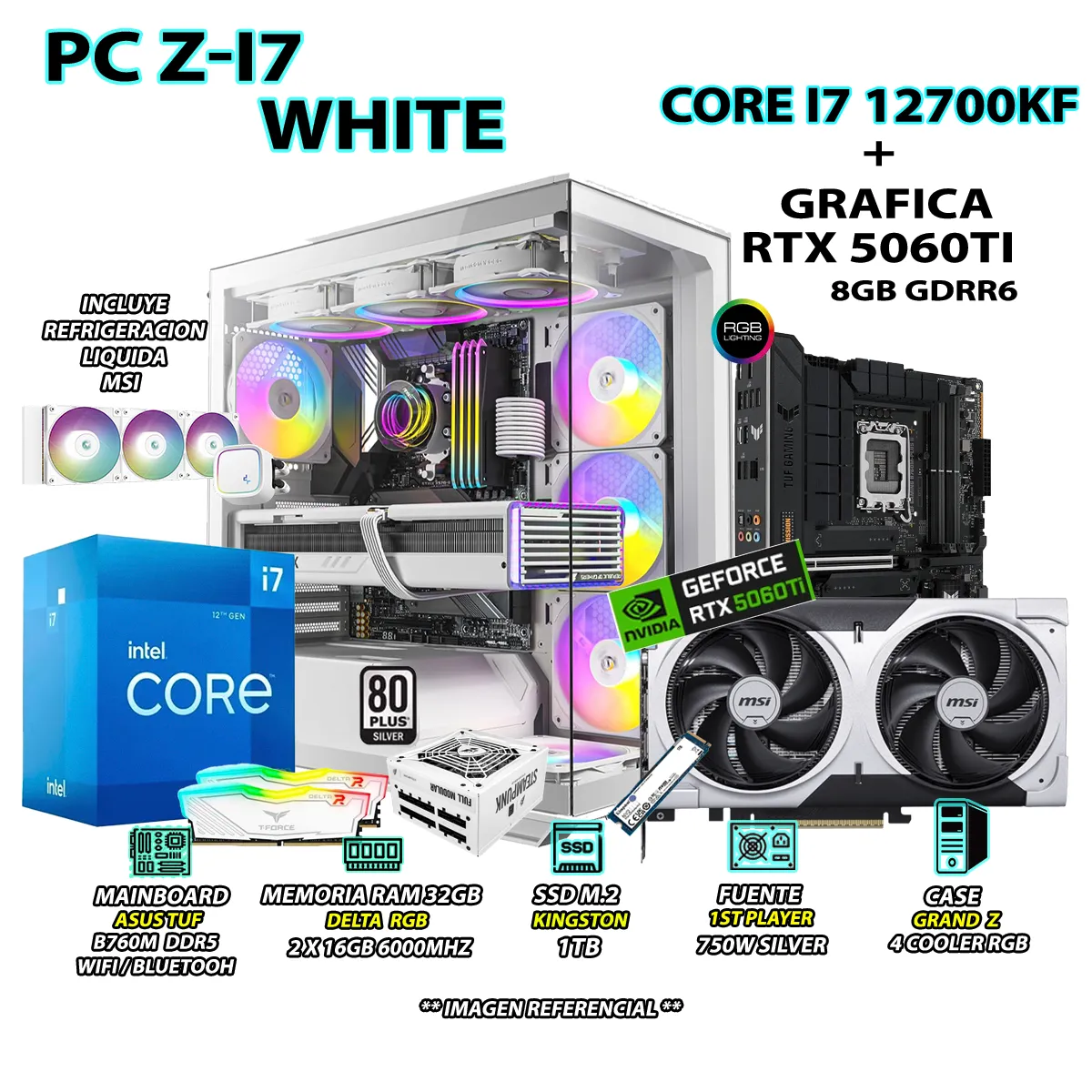 COMPUTADORA PC GAMER INTEL I7 12700KF RAM 32GB SSD 1TB GRAFICA RTX 5060TI 8GB - 1