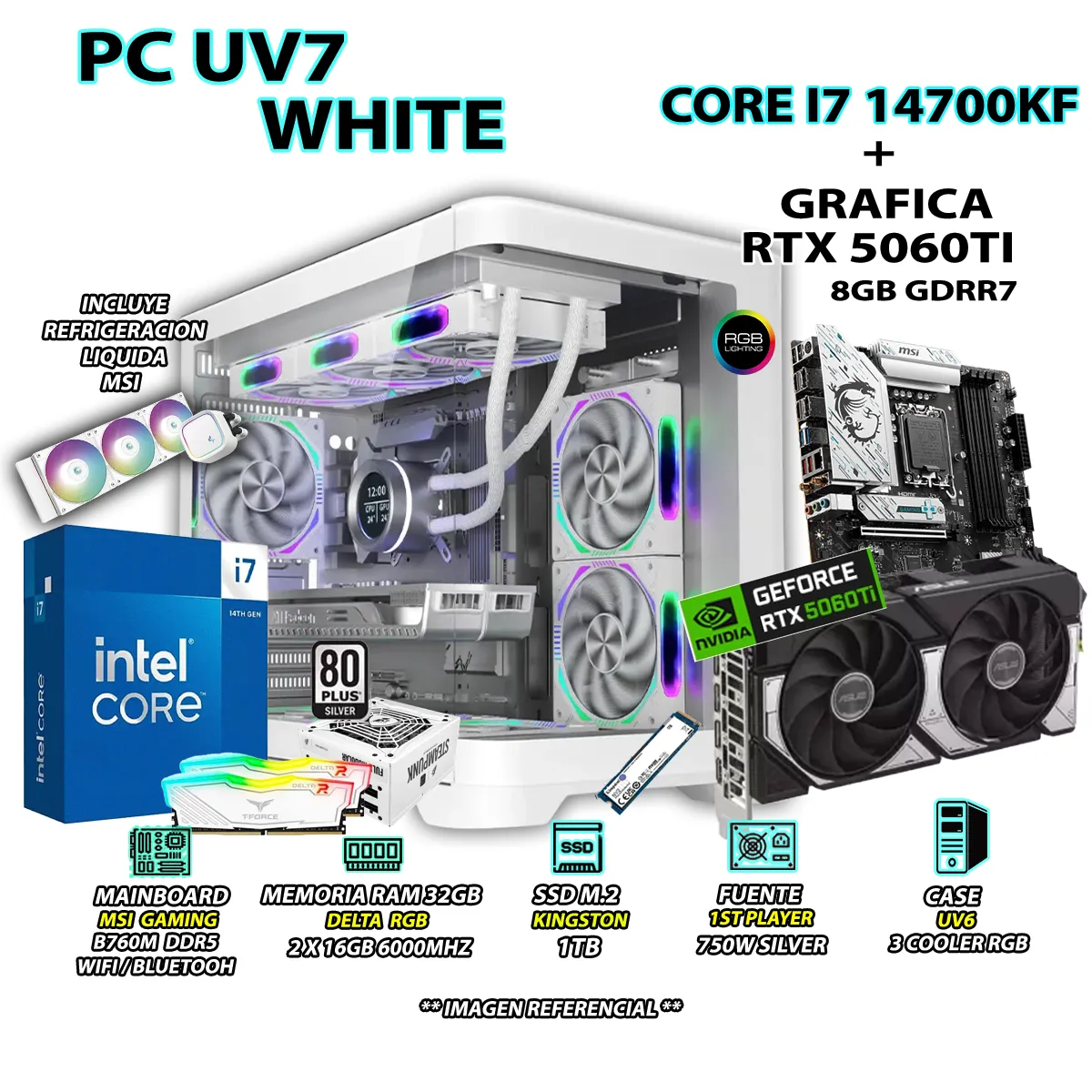 COMPUTADORA PC GAMER INTEL I7 14700KF RAM 32GB SSD 1TB GRAFICA RTX 5060TI 8GB - 1