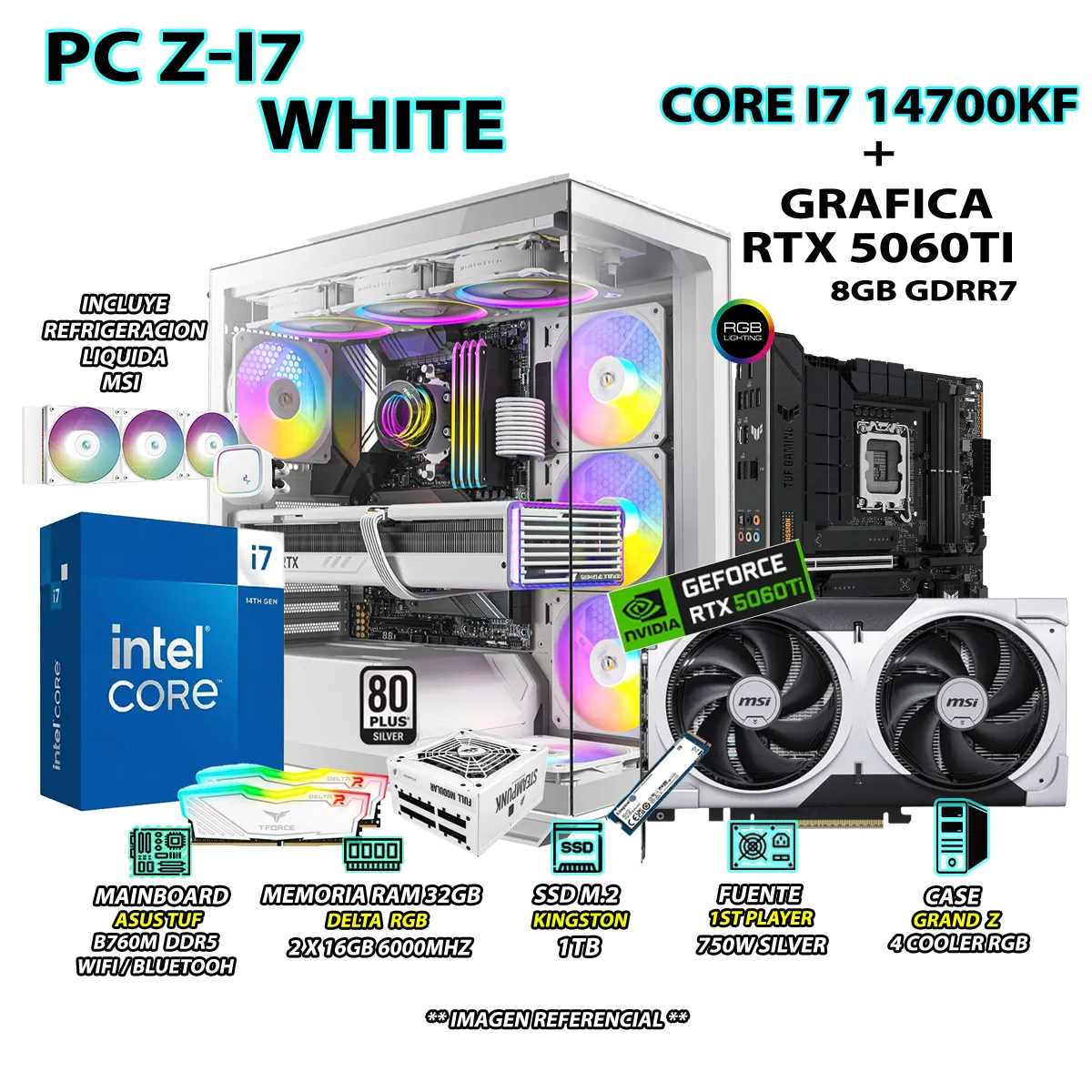 COMPUTADORA PC GAMER INTEL I7 14700KF RAM 32GB SSD 1TB GRAFICA RTX 5060TI 8GB - 1
