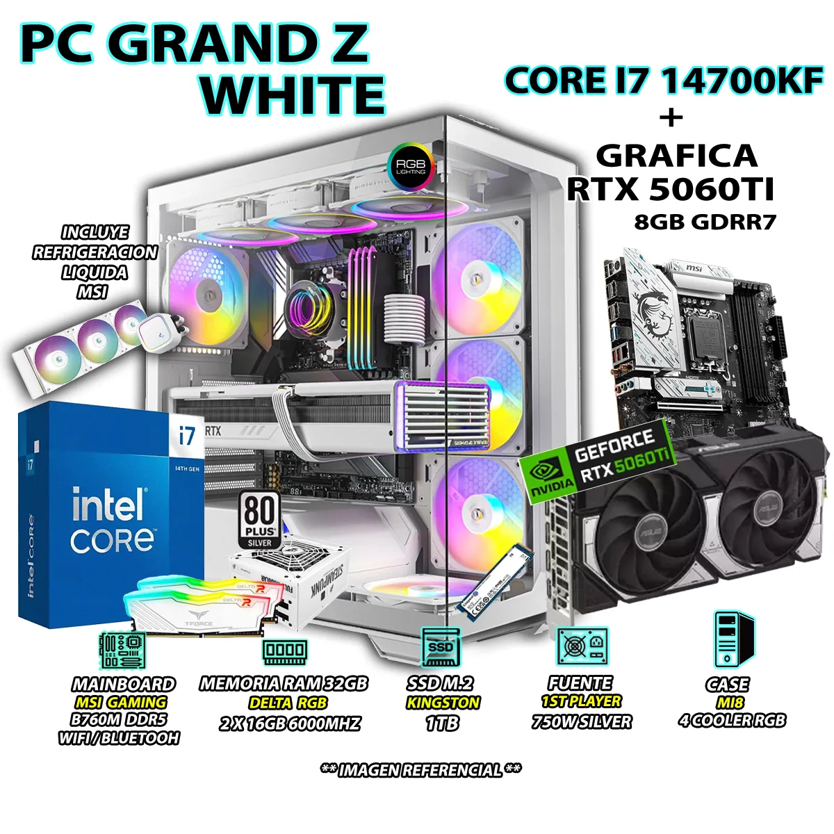 COMPUTADORA PC GAMER INTEL I7 14700KF RAM 32GB SSD 1TB GRAFICA RTX 5060TI 8GB - 1