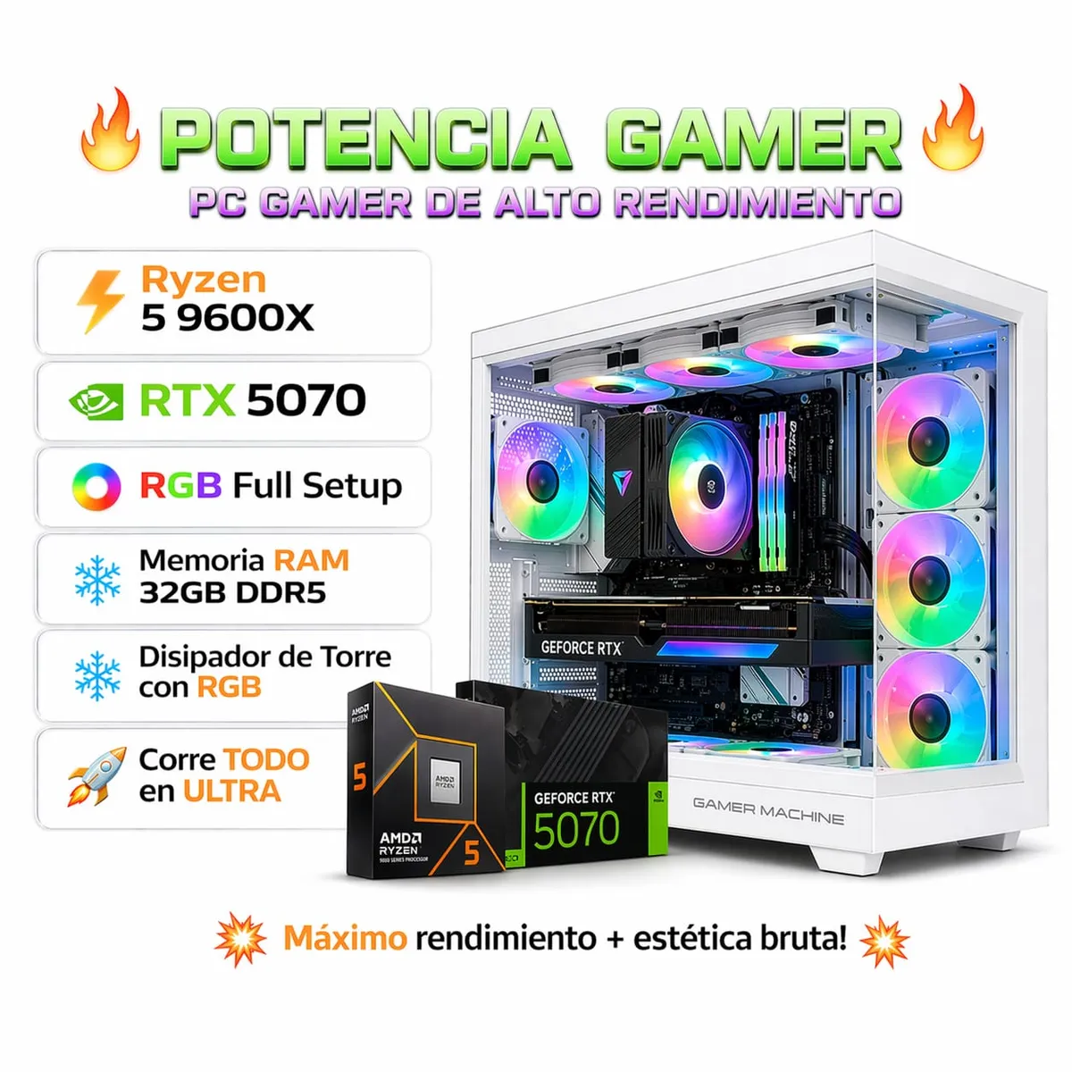 PC GAMER PRO ULTRA XTREME RYZEN 5 9600X RAM 32GB DDR5 SSD 1TB GRAFICA ASUS RTX 5070 12GB - 1