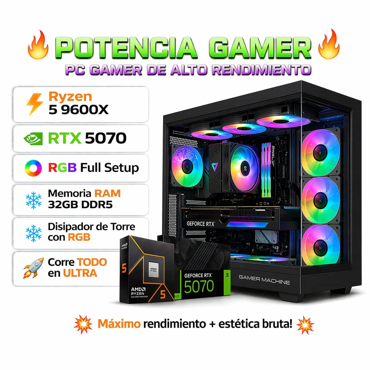PC GAMER PRO ULTRA XTREME RYZEN 5 9600X RAM 32GB DDR5 SSD 1TB GRAFICA ASUS RTX 5070 12GB - 1