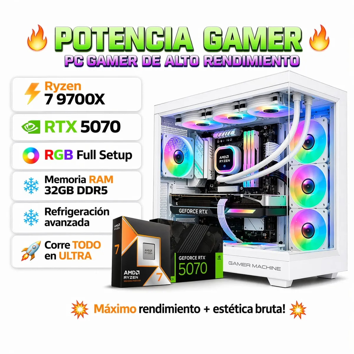 PC GAMER PRO ULTRA XTREME RYZEN 7 9700X RAM 32GB DDR5 SSD 1TB GRAFICA ASUS RTX 5070 12GB - 1