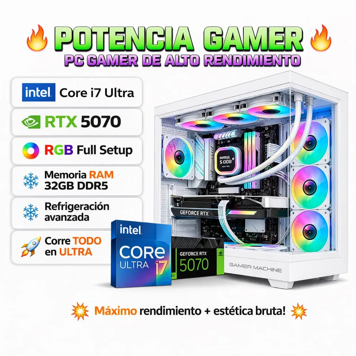 PC GAMER PRO ULTRA XTREME INTEL CORE ULTRA 7 265KF RAM 32GB DDR5 SSD 1TB GRAFICA ASUS RTX 5070 12GB - 1