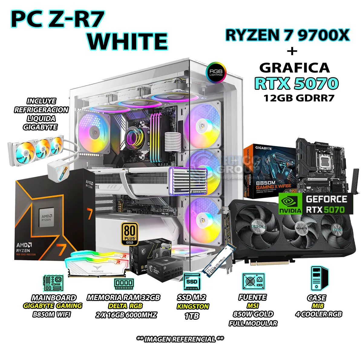 COMPUTADORA PC GAMER RYZEN 7 9700X RAM 32GB SSD 1TB GRAFICA RTX 5070 12GB - 1