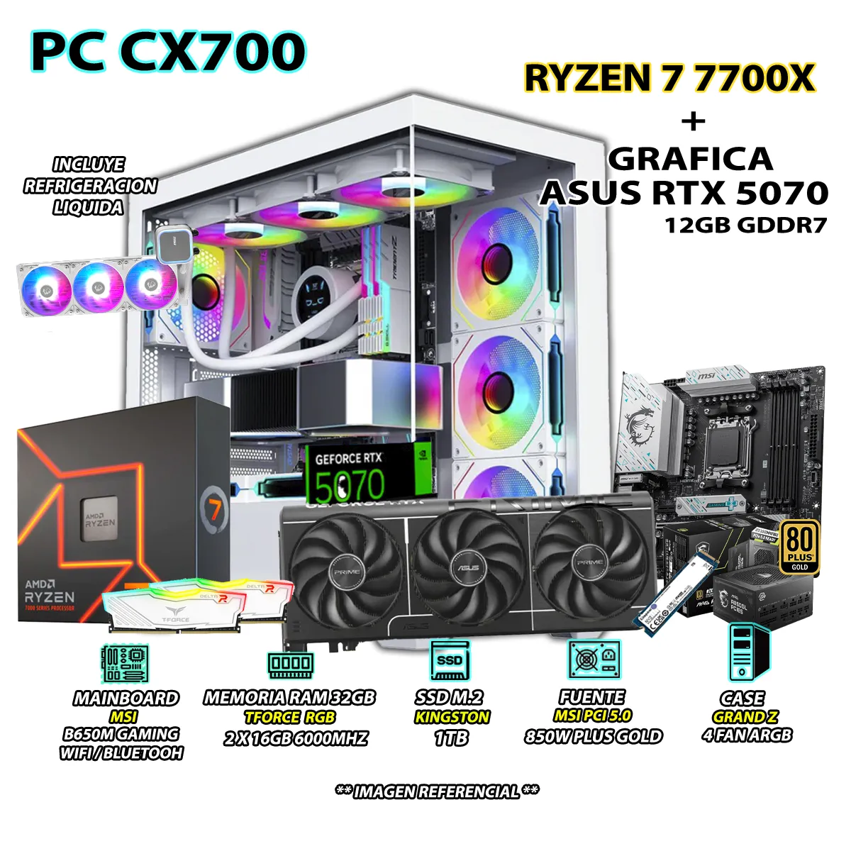 COMPUTADORA PC GAMER RYZEN 7 7700X RAM 32GB DDR5 SSD 1TB GRAFICA RTX 5070 12GB - 1