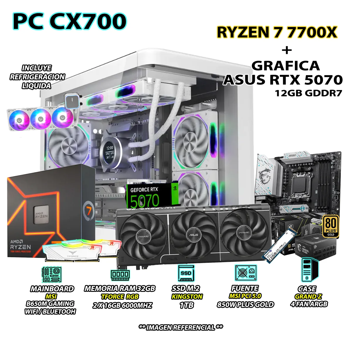 COMPUTADORA PC GAMER RYZEN 7 7700X RAM 32GB DDR5 SSD 1TB GRAFICA RTX 5070 12GB - 1