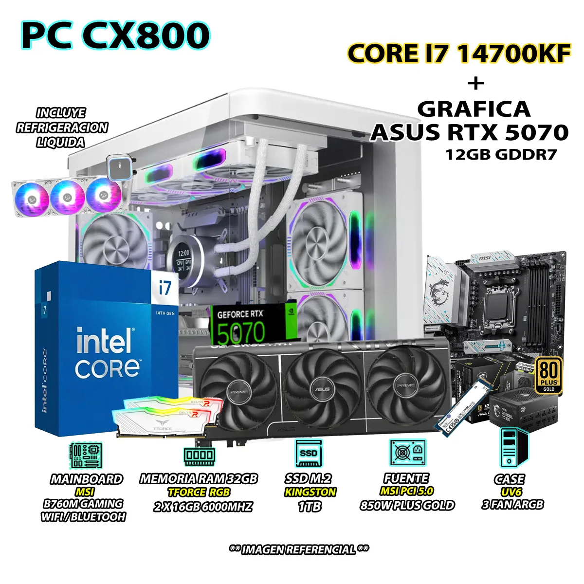 COMPUTADORA PC GAMER CORE I7 14700KF RAM 32GB SSD 1TB GRAFICA RTX 5070 12GB - 1