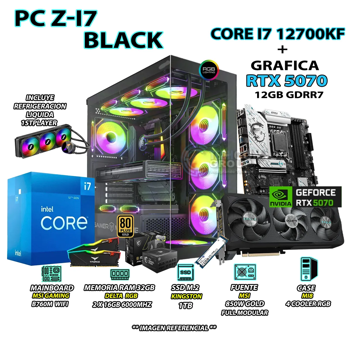 COMPUTADORA PC GAMER CORE I7 12700KF RAM 32GB SSD 1TB GRAFICA RTX 5070 12GB - 1