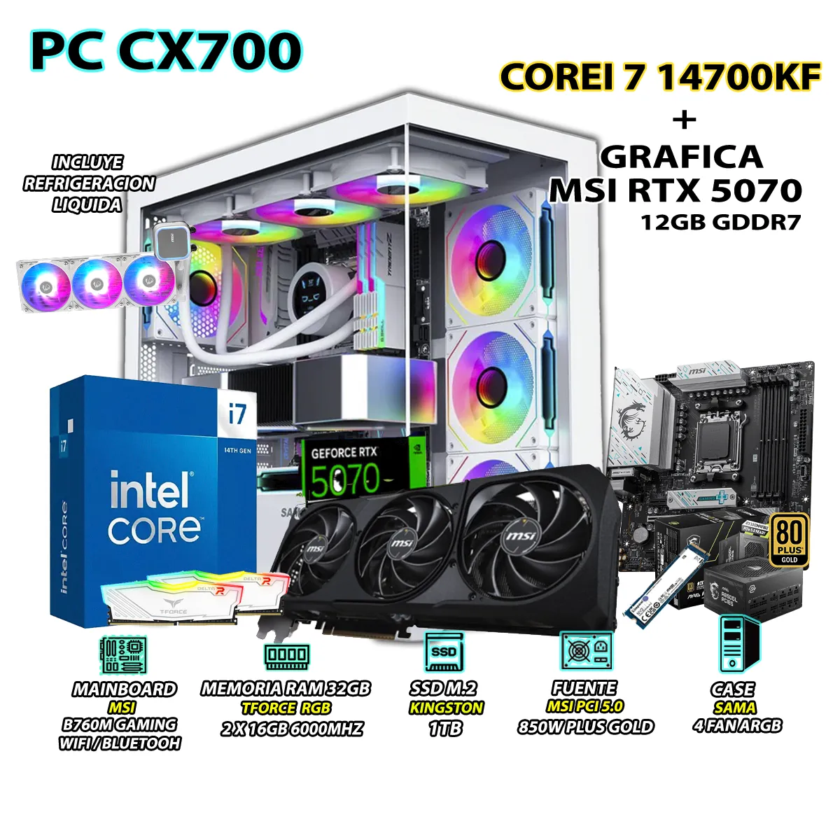 COMPUTADORA PC GAMER CORE I7 14700KF RAM 32GB SSD 1TB GRAFICA RTX 5070 12GB - 1