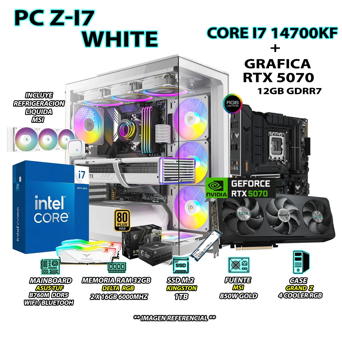 COMPUTADORA PC GAMER PRO CORE I7 14700KF RAM 32GB SSD 1TB GRAFICA RTX 5070 12GB - 1