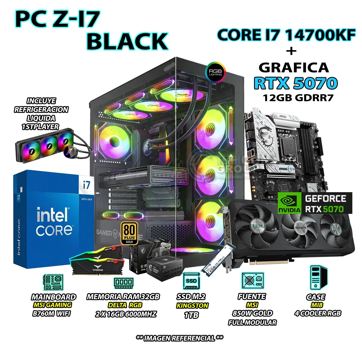 COMPUTADORA PC GAMER CORE I7 14700KF RAM 32GB SSD 1TB GRAFICA RTX 5070 12GB - 1