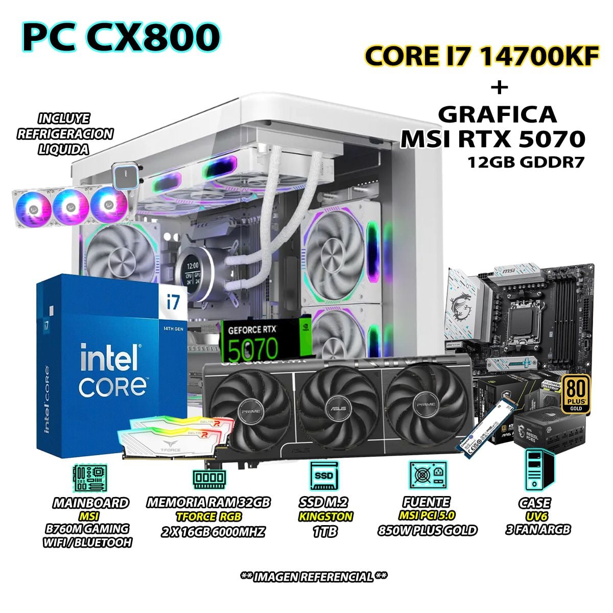 COMPUTADORA PC GAMER CORE I7 14700KF RAM 32GB SSD 1TB GRAFICA RTX 5070 12GB - 1