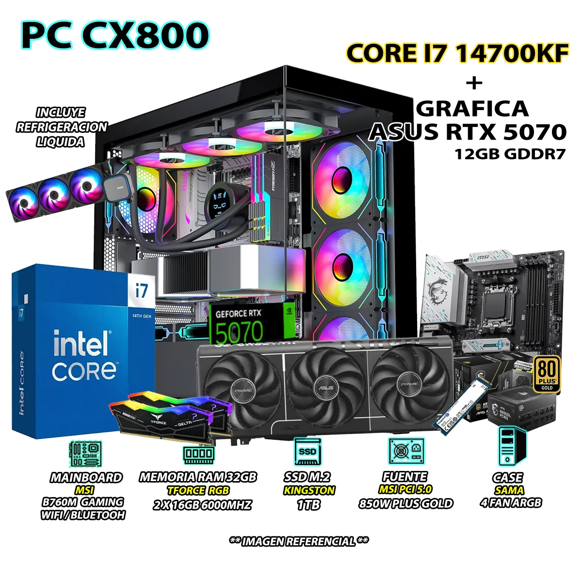 COMPUTADORA PC GAMER CORE I7 14700KF RAM 32GB SSD 1TB GRAFICA RTX 5070 12GB - 1