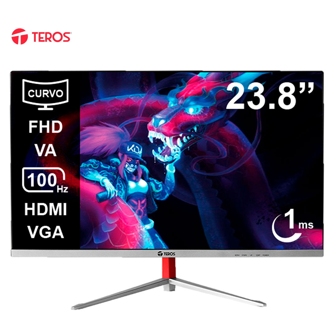 MONITOR TEROS TE-2402S 24' CURVO FULL HD, PANEL VA, 100HZ, 1MS, COLOR PLATEADO - 1