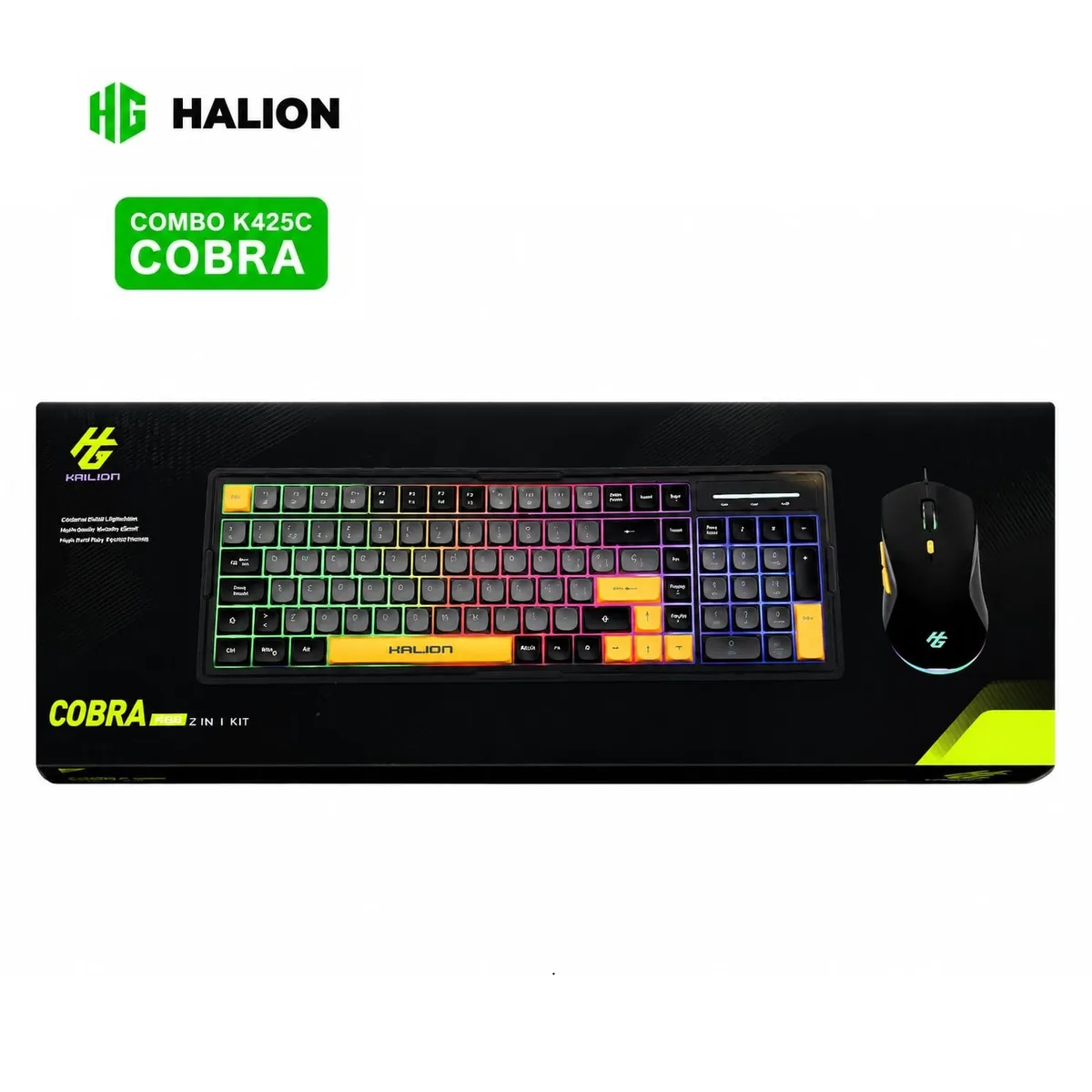 KIT GAMER HALION COBRA K425C TECLADO, MOUSE RGB RAINBOW, PAD MOUSE - 3