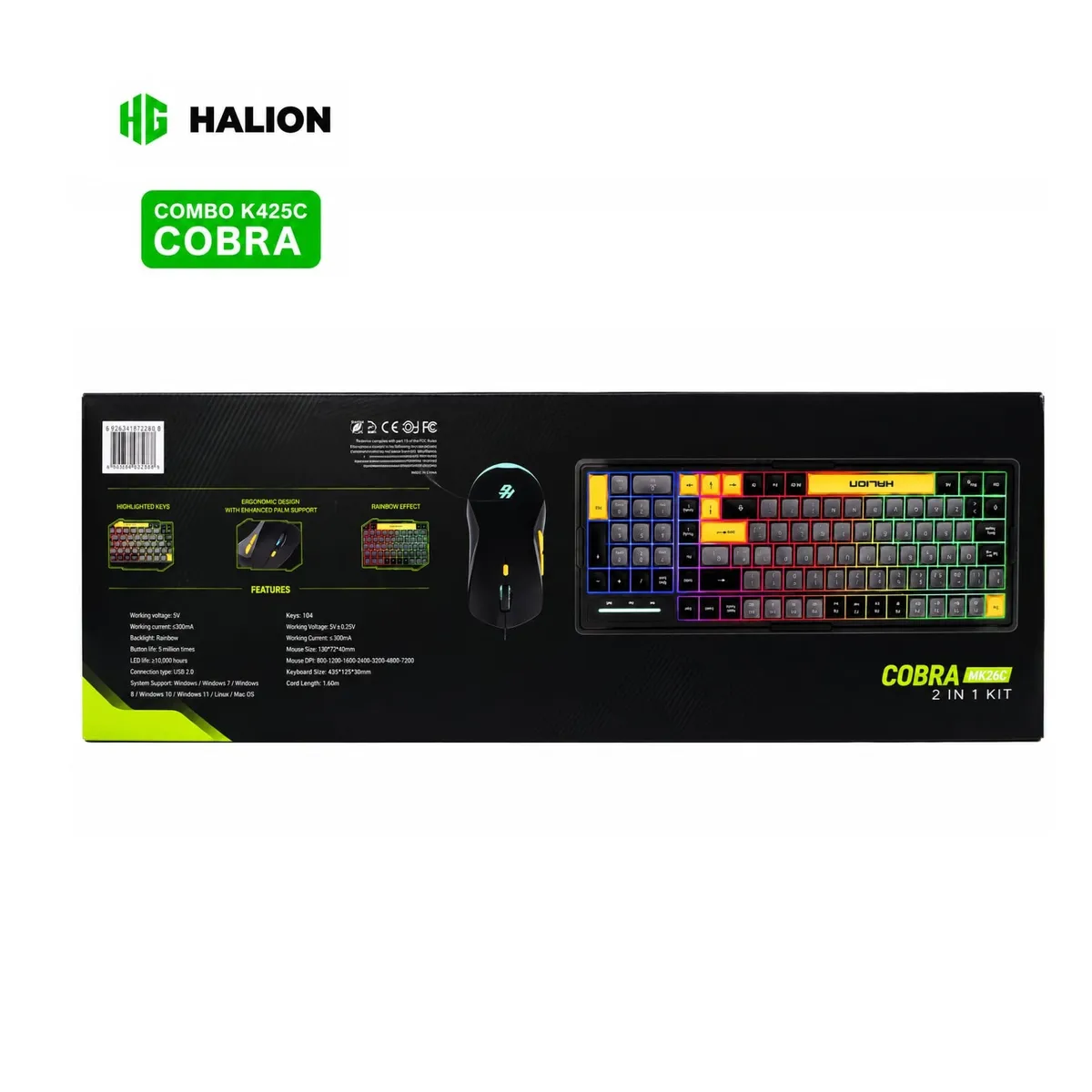 KIT GAMER HALION COBRA K425C TECLADO, MOUSE RGB RAINBOW, PAD MOUSE - 4