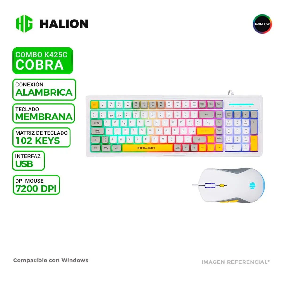 COMBO GAMER HALION COBRA K425C TECLADO, MOUSE RGB RAINBOW, PAD MOUSE - 2