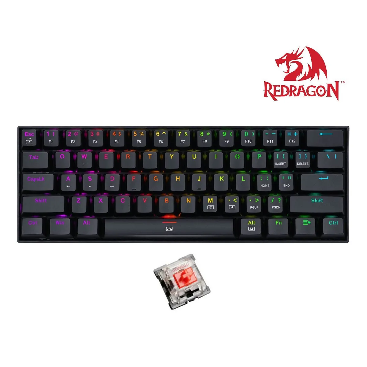 TECLADO MECÁNICO REDRAGON DRAGONBORN K630W RGB 60 SWITCH RED - BLACK - 1