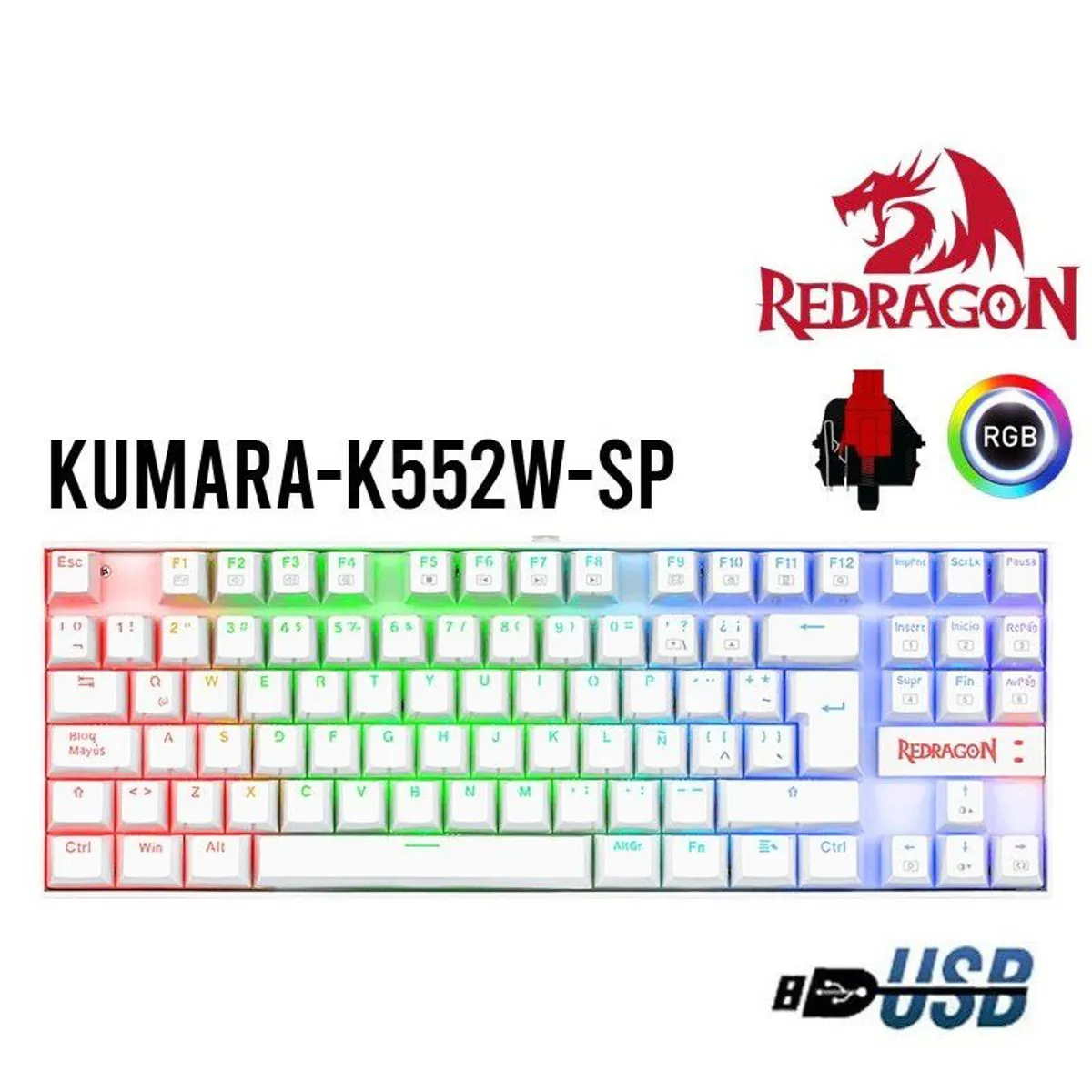 TECLADO MECANICO REDRAGON KUMARA K552RGB WHITE SWITCH RED - 1