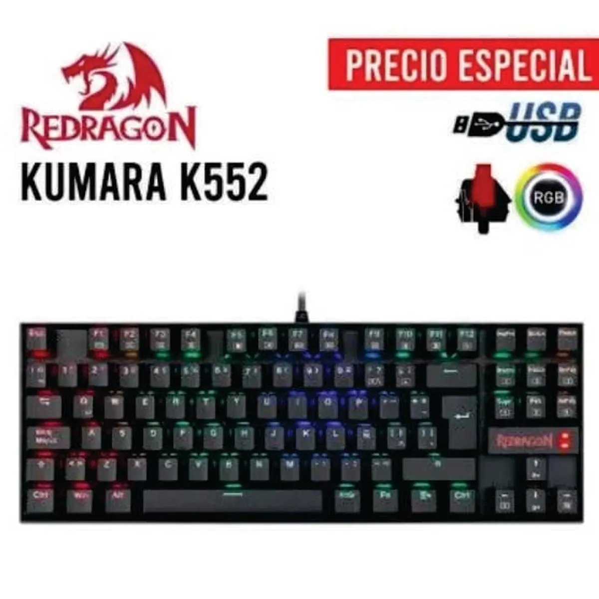 TECLADO MECANICO REDRAGON KUMARA K552RGB BLACK SWITCH RED - 1