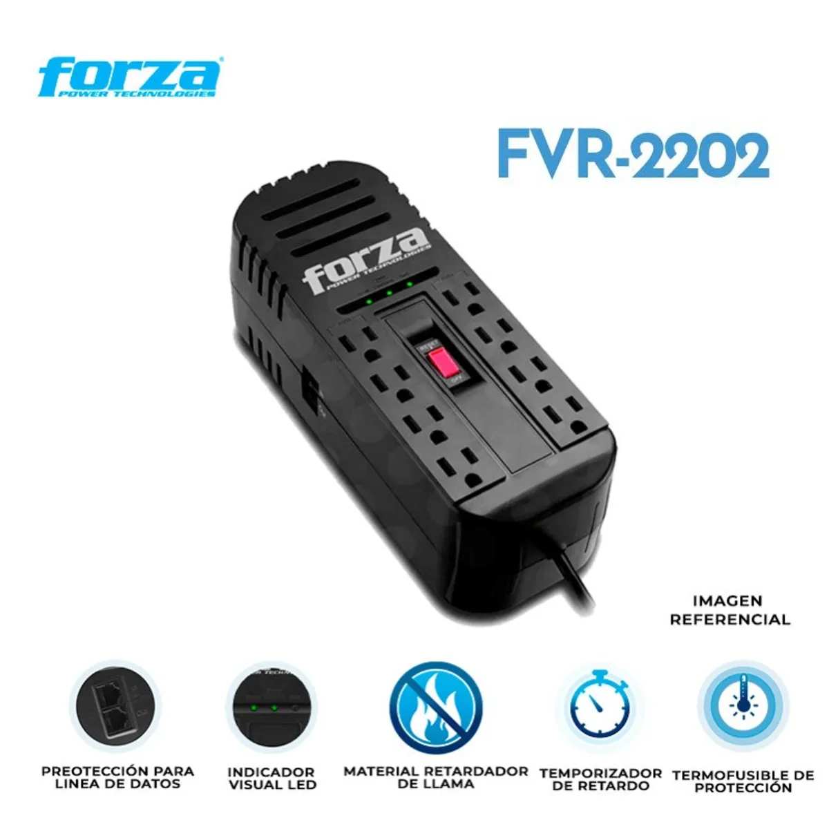 ESTABILIZADOR DE VOLTAJE FORZA FVR-1222 USB 1200VA 600W COLOR NEGRO - 1