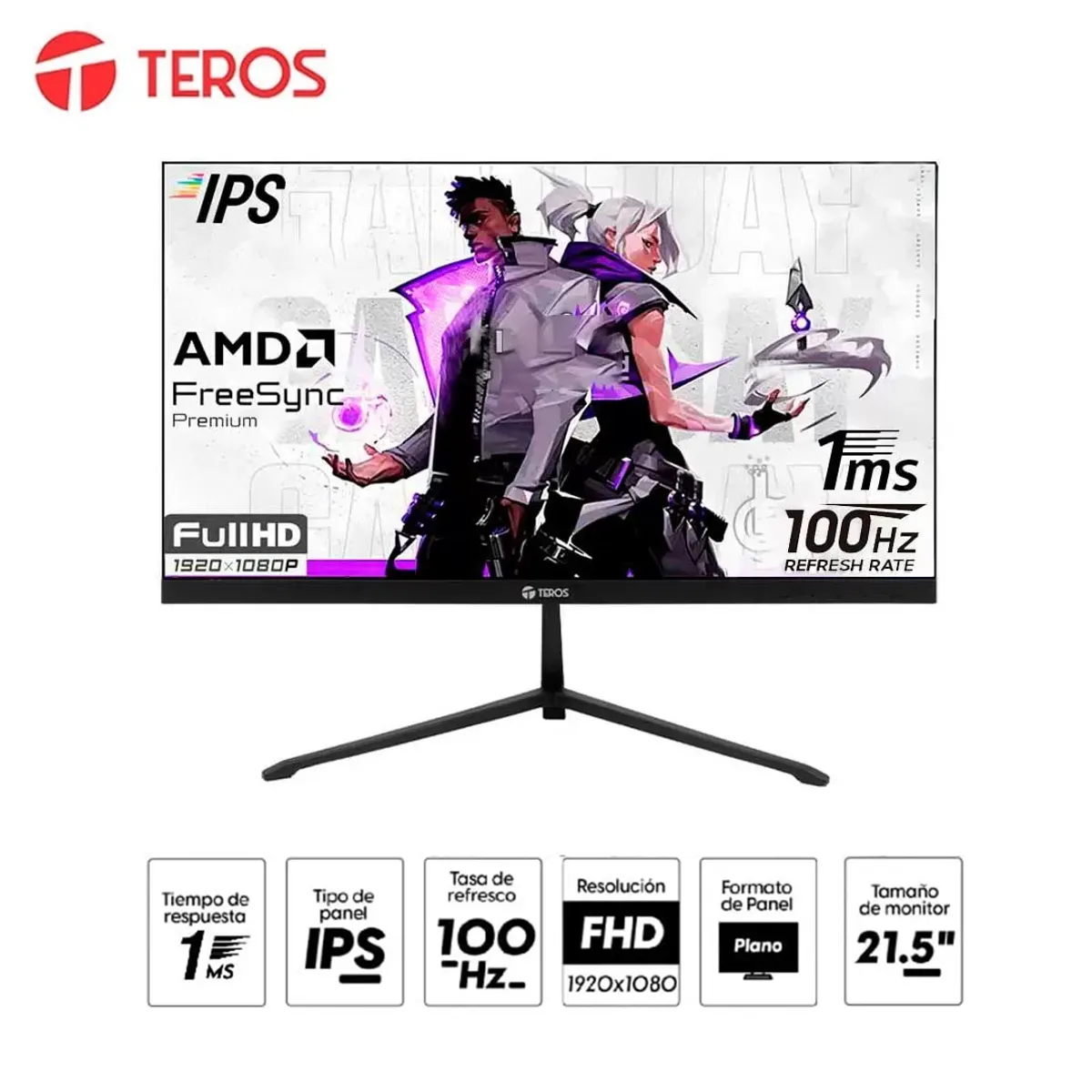 MONITOR GAMER TEROS TE-2128S 22 FULL HD PLANO 100HZ 1MS COLOR NEGRO - 1