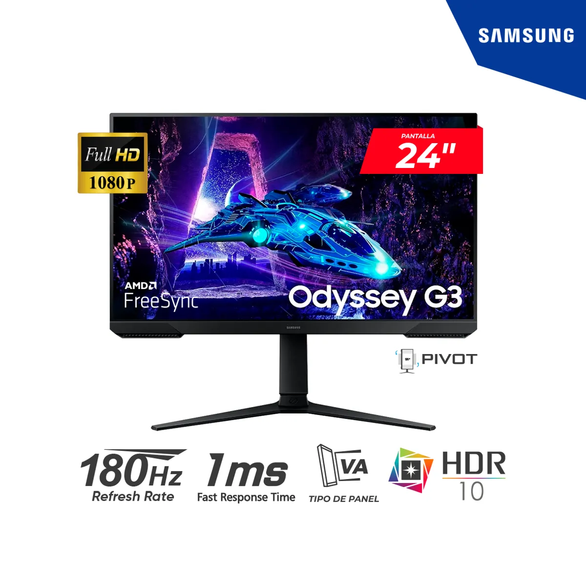 MONITOR GAMER SAMSUNG 24 ODYSSEY G3 FULL HD PANEL VA 180HZ 1MS - 1