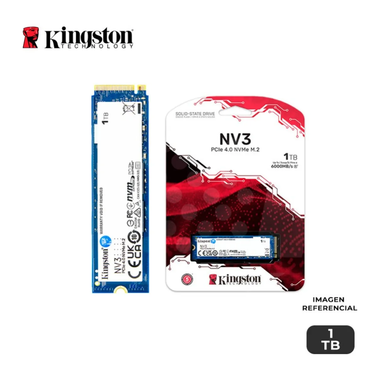 SSD KINGSTON 1TB NV3 M.2 NVME PCI 4.0, VELOCIDAD LECTURA: 6000 MBPS - 1