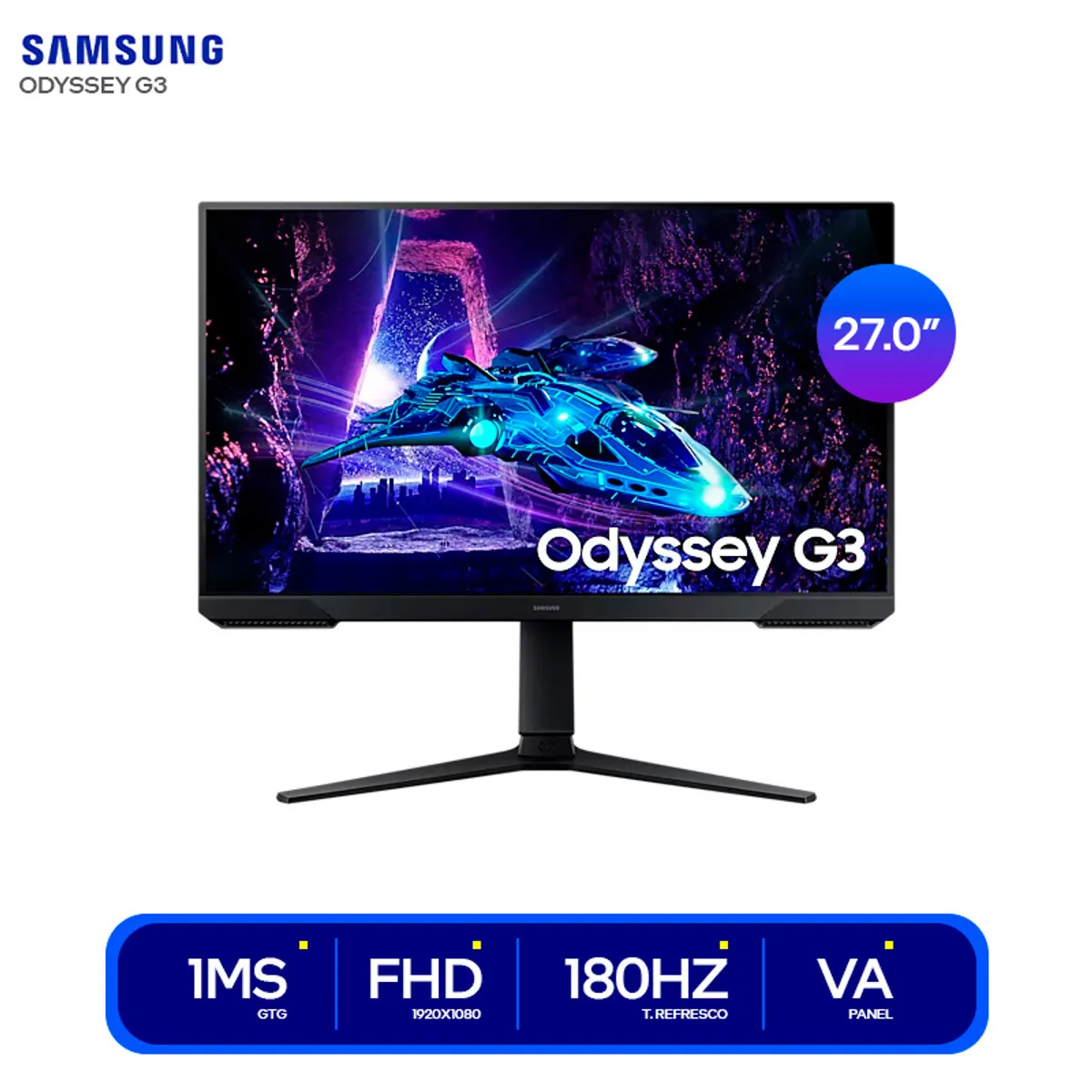 MONITOR GAMER SAMSUNG 27” LS27AG320NLXPE ODYSSEY G3 180HZ 1MS - 1